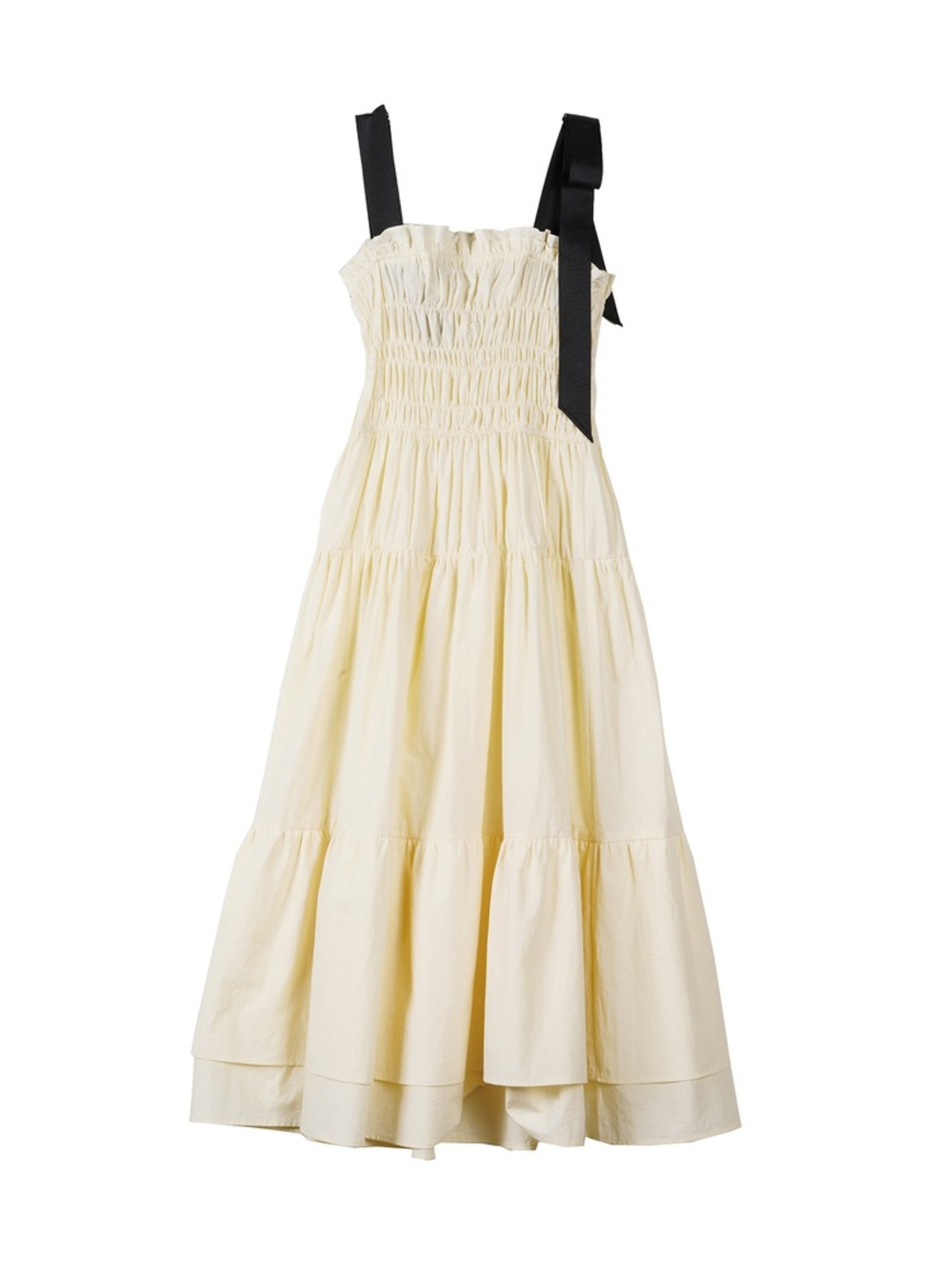 Ciao Lucia Cream Smocked Tiered Dress with Black Bow Straps
